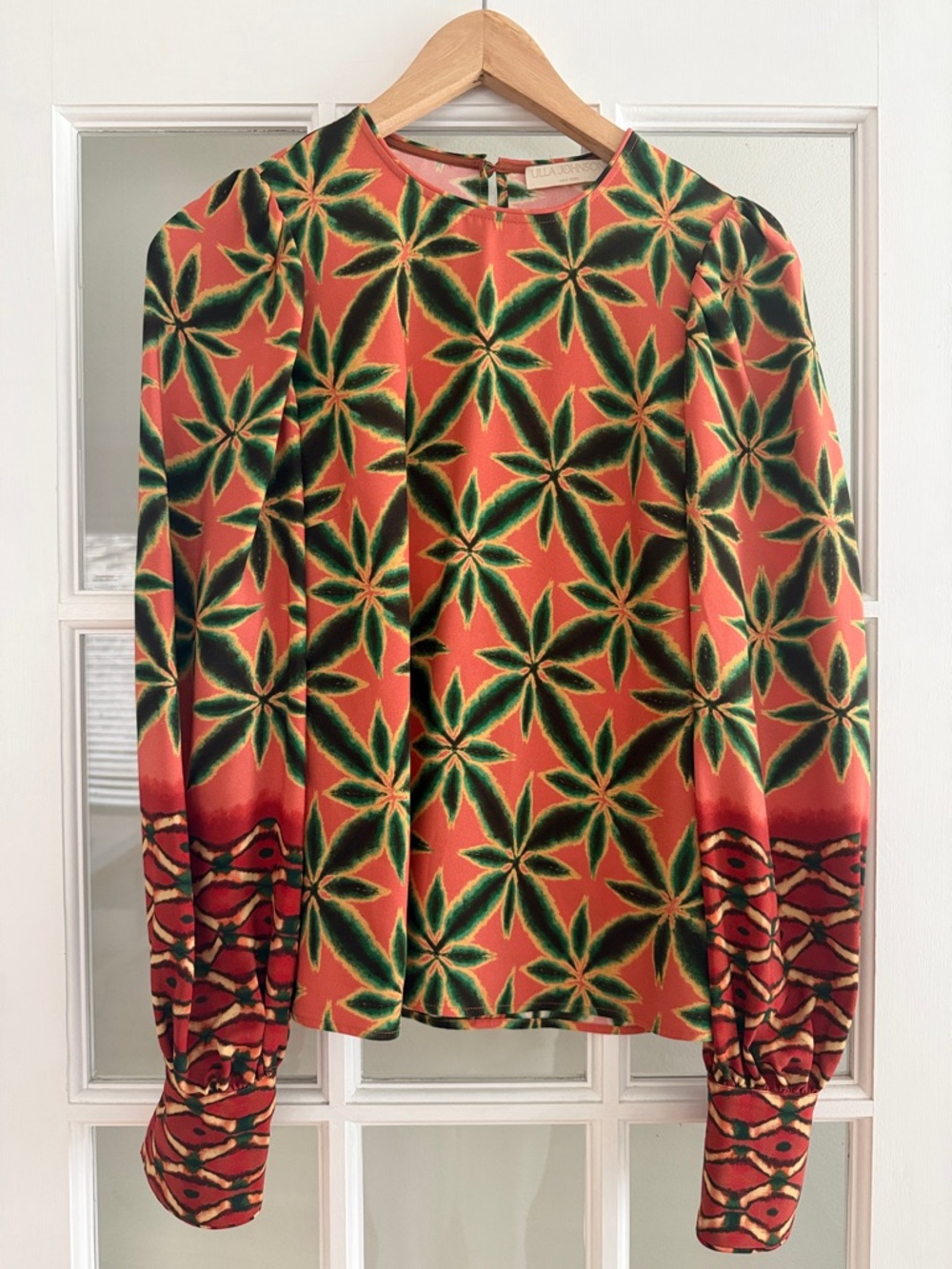 Ulla Johnson Coral Top with Green and Yellow Floral Motif